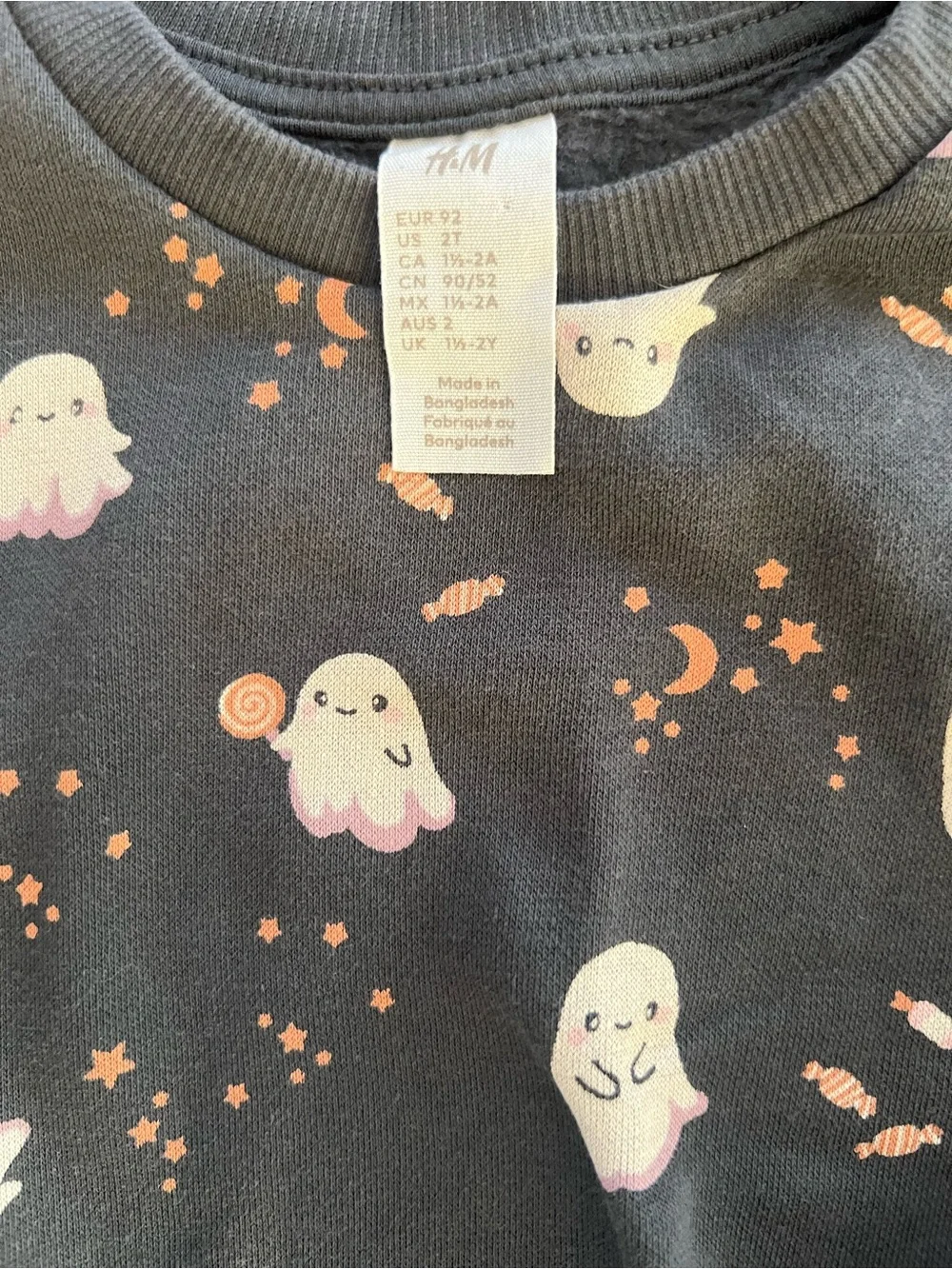 H&M Dark Gray Sweatshirt with Pink & Cream Ghosts